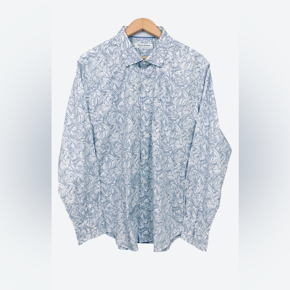 Tommy Bahama Sarasota Stretch Seaside Blue Leaf Island Zone XXL 2X Long Sleeve